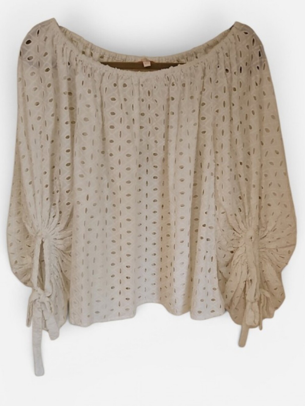 Women’s Off White Eyelet Off-Shoulder Tie-Long Sleeve Top Size S/M